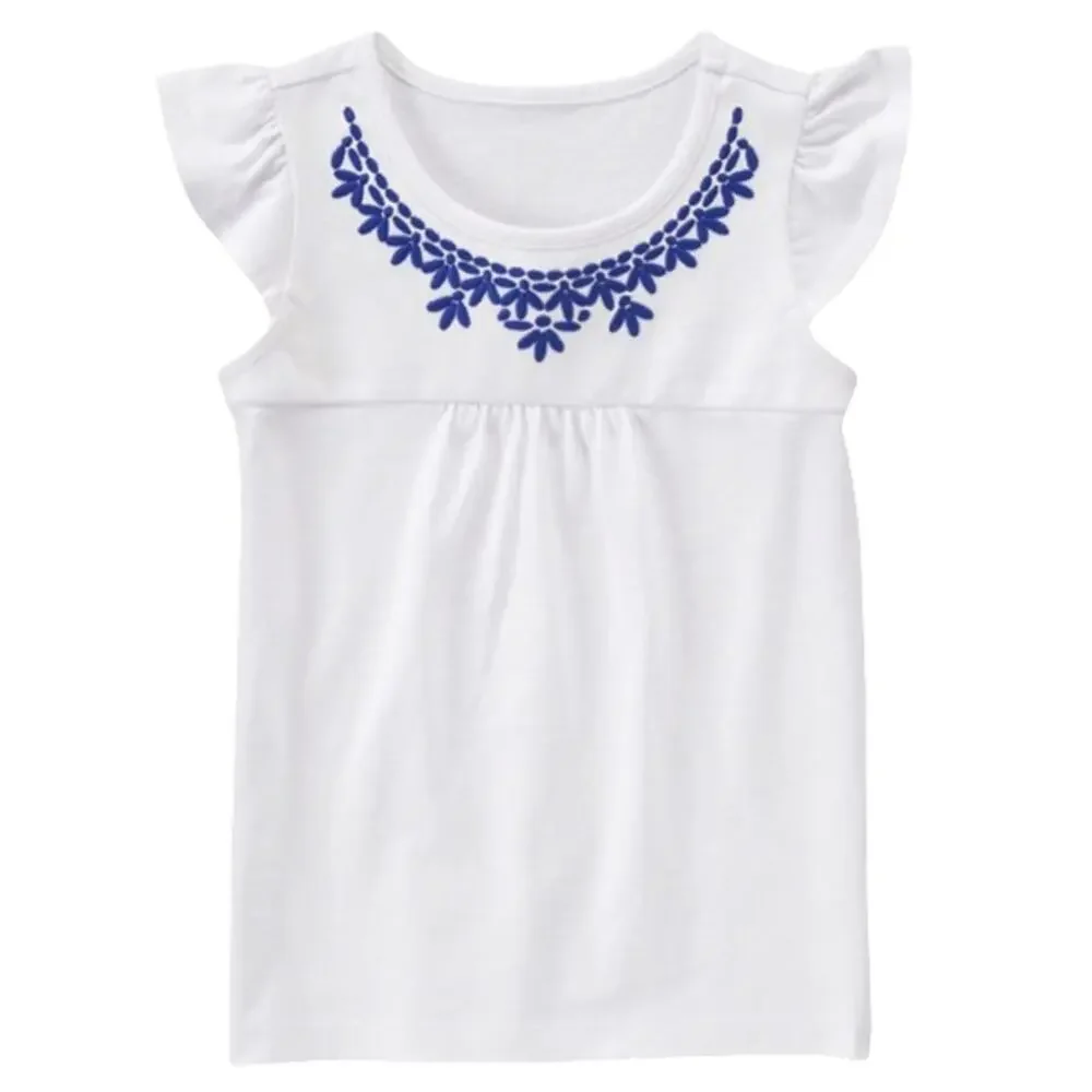 Gymboree Girls Top Size 5 Floral‎ Embroidered Blue White Desert Dreams NEW